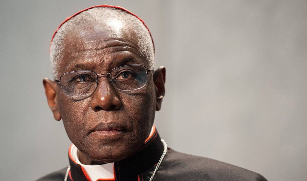 Cardinale Robert Sarah durante la conferenza al Parlamento europeo